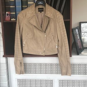 Express tan faux leather jacket with studs